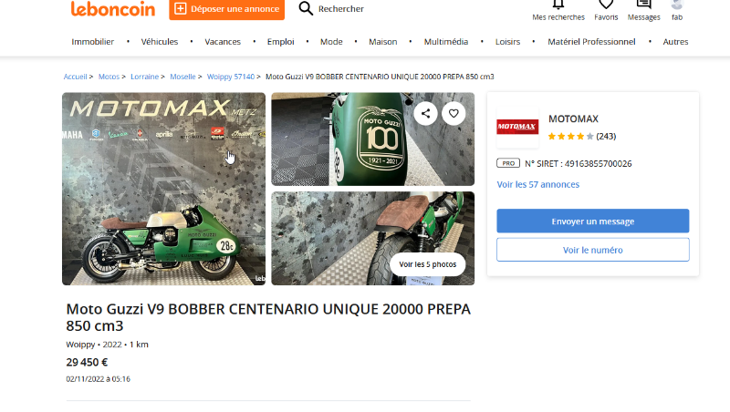 2022-12-15 15_33_46-Moto Guzzi V9 BOBBER CENTENARIO UNIQUE 20000 PREPA 850 cm3 - Motos — Mozilla Fir.png